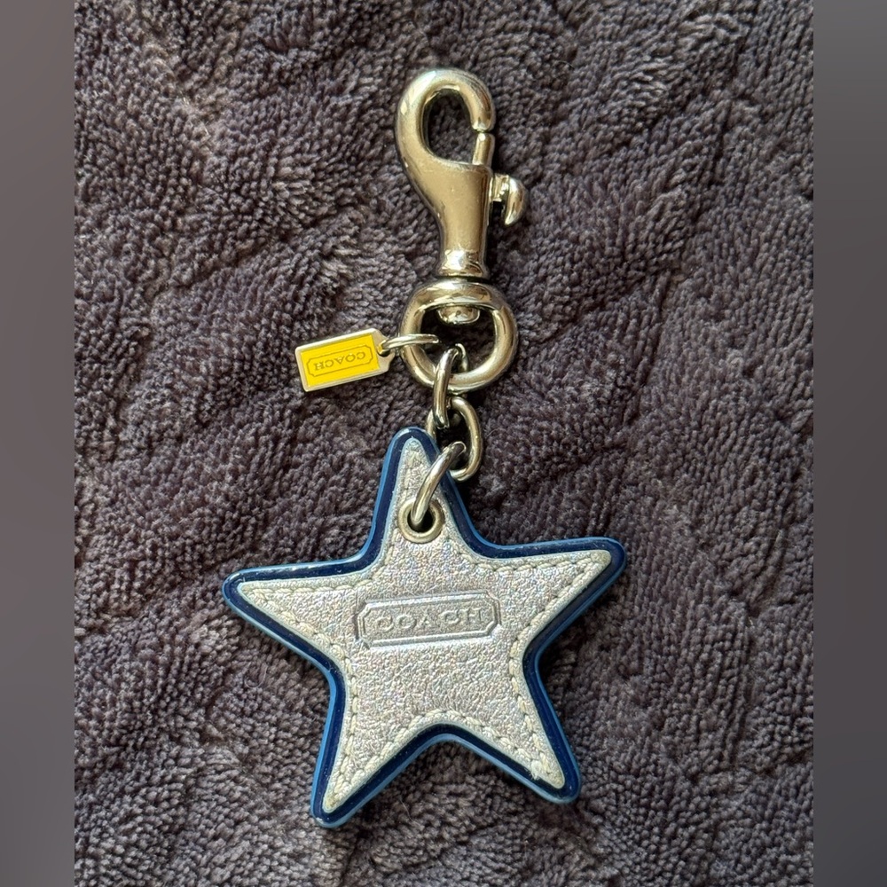 Coach Metallic Silver and Blue Star Keychain